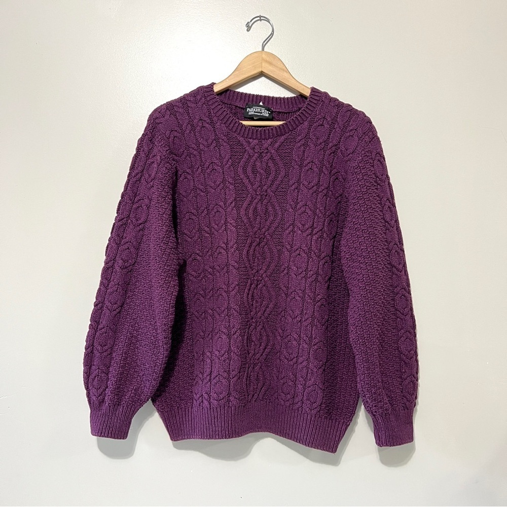 Vintage Parkhurst Cable Knit Crewneck Sweater Size XL Purple Cottagecore Canada